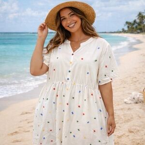 BloomChic Women’s Embroidered Polka Dot Dress sz 26 Cottagecore Preppy Vacation